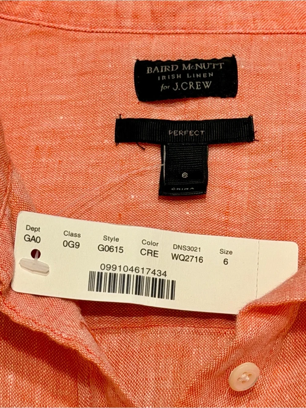 NWT J.Crew Baird McNutt Irish Linen Perfect Shirt Coral Size 6